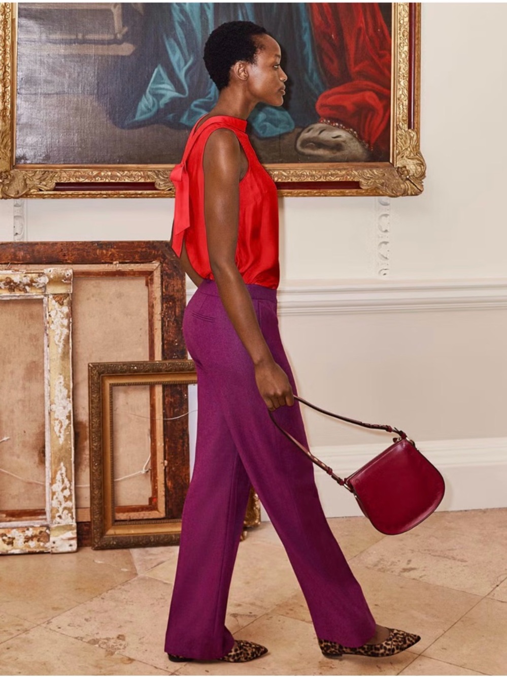BODEN British Tweed Trousers in Fuchsia Herringbone